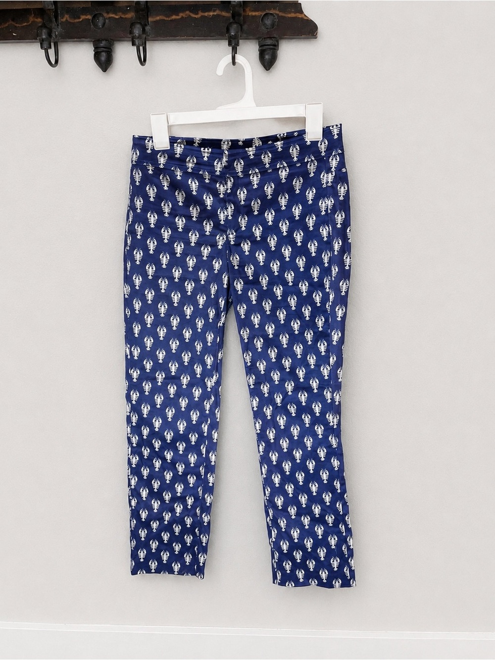Lauren Gold Blue & White Lobster Print Pants Resort Wear Size Small